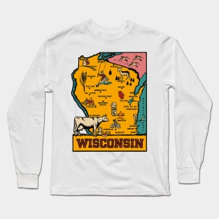 Vintage Style Wisconsin Outline Long Sleeve T-Shirt